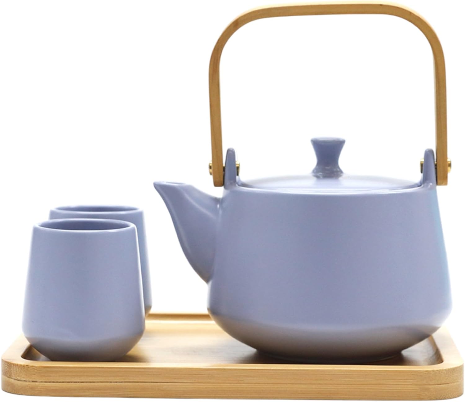 Urban Tokyo Ceramic Tea Set with Bamboo Tray, 20 fl oz Teapot with 2 Cups, Satin Matte Glaze, Japanese Inspired Tea Service for 2 (Blue)