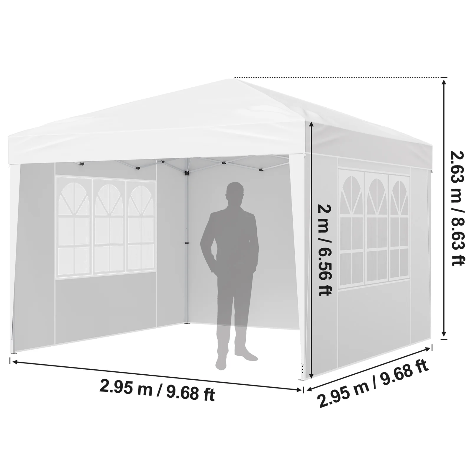 KFFKFF 10 x 10 FT Pop-Up Canopy Tent with Adjustable Height, 3 Sidewalls, and 2 Ventilated Windows, Portable Outdoor Shelter for Events, Patio, Backyard, Parties, and Parking - Image 8