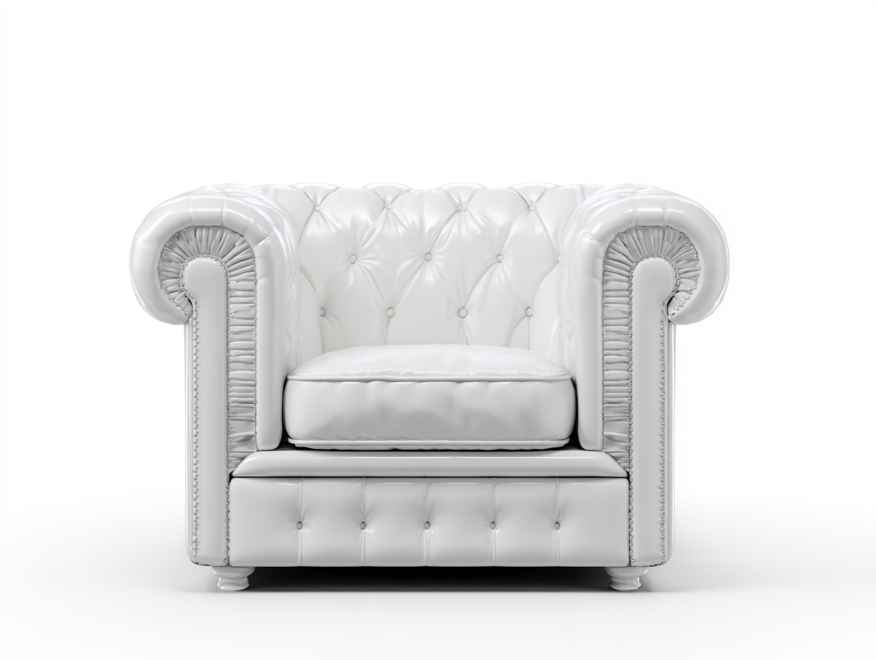 Sillón Chesterfield de cuero sintético 110×90×75 cm – blanco – estilo clásico