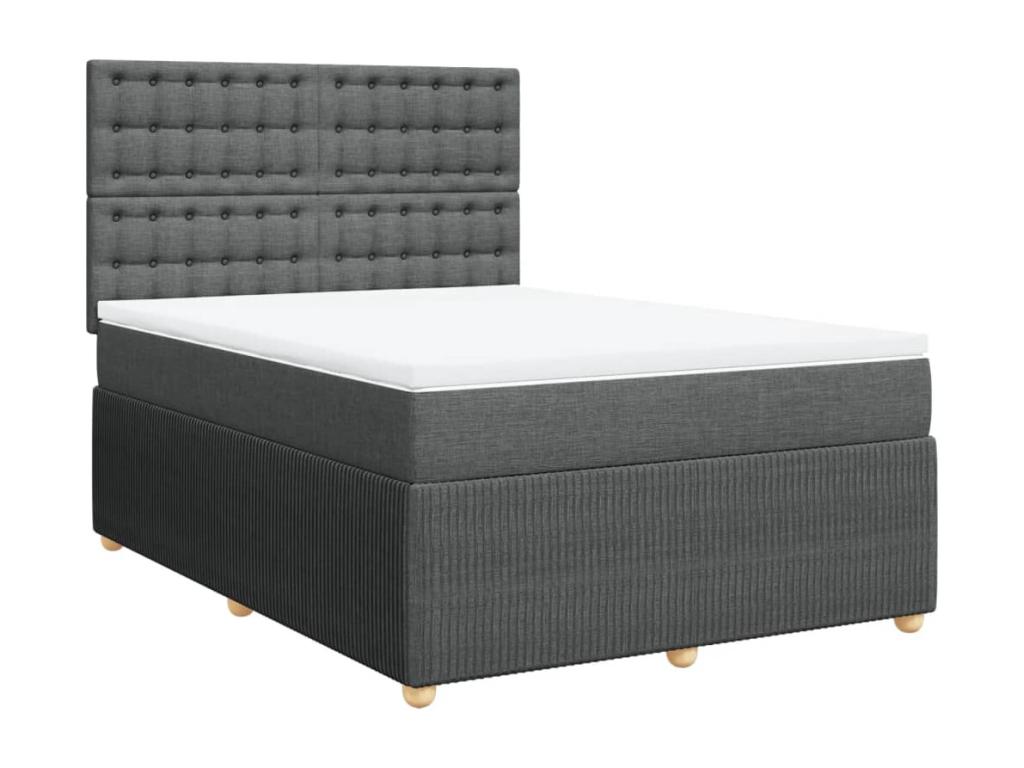Cama box spring con colchón tela gris oscuro 140x190 cm