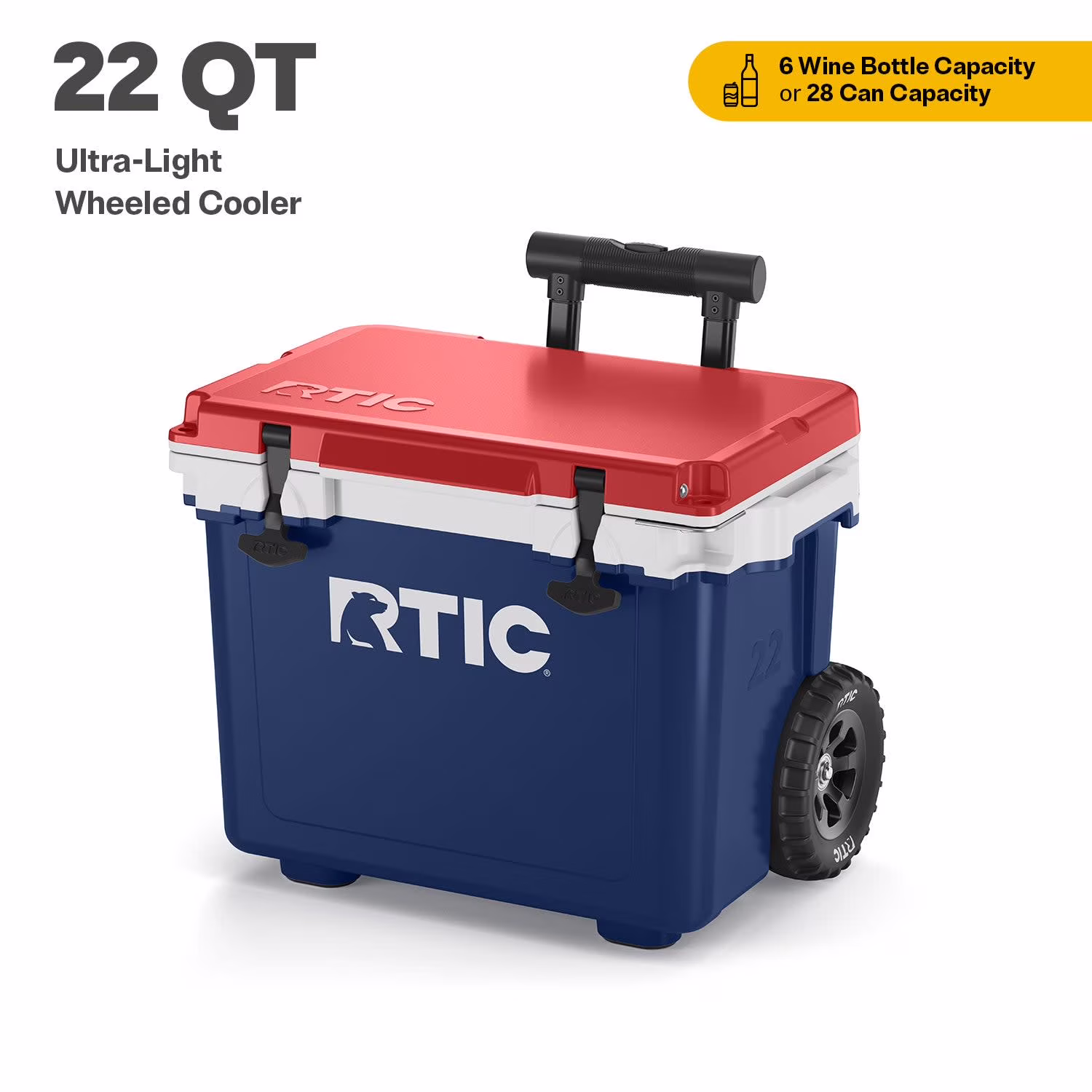 RTIC 22 QT Ultra - Light Wheeled Hard - Sided Ice Chest Cooler, Fits 28 Cans or 6 Wine Bottles, Patriot(Patriot)