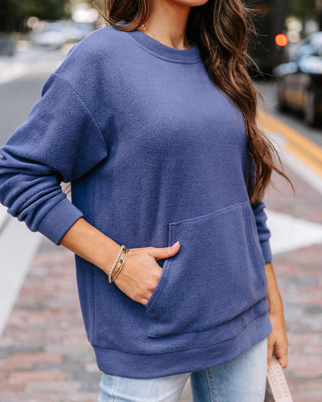Beach Bonfires Fleece Pocketed Pullover Sweater - Navy - SALE - Se7enfashion