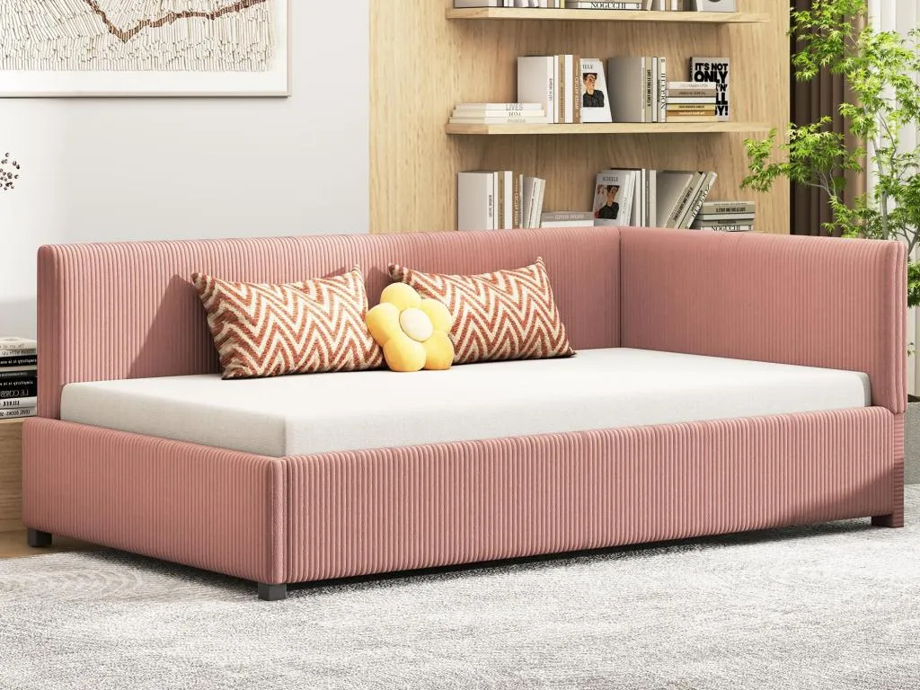 Sofá cama tapizado 90x200cm en terciopelo - con somier - Rosa
