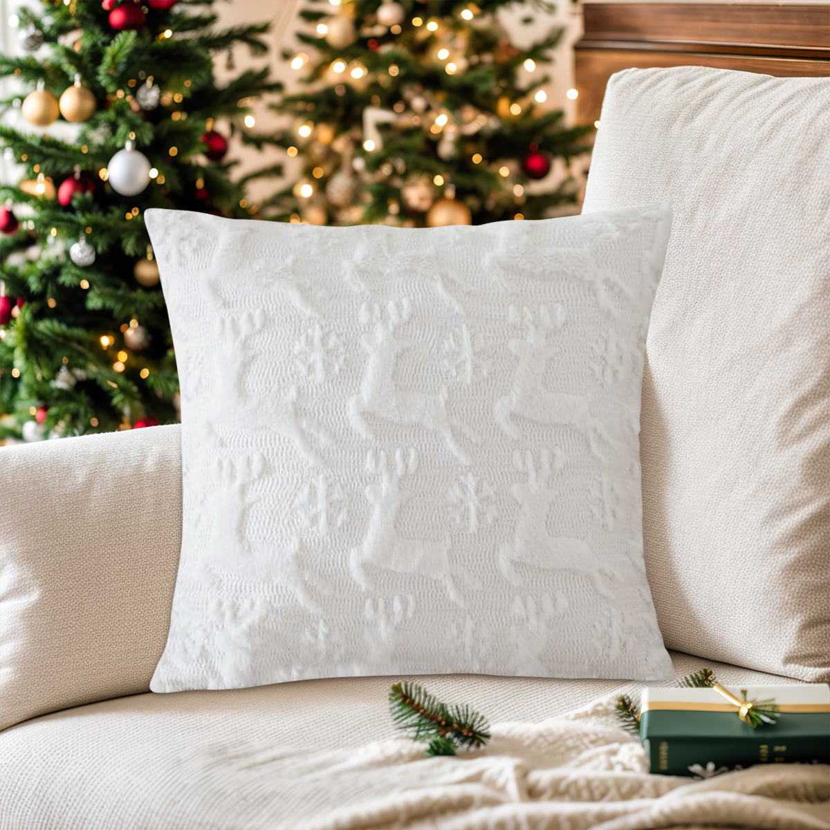 Luxury Christmas Throw Pillow Covers Soft Knit Plush Tufted Embossed Santa Tree Elk Square Decor Cushion Covers For Sofa Bedroom