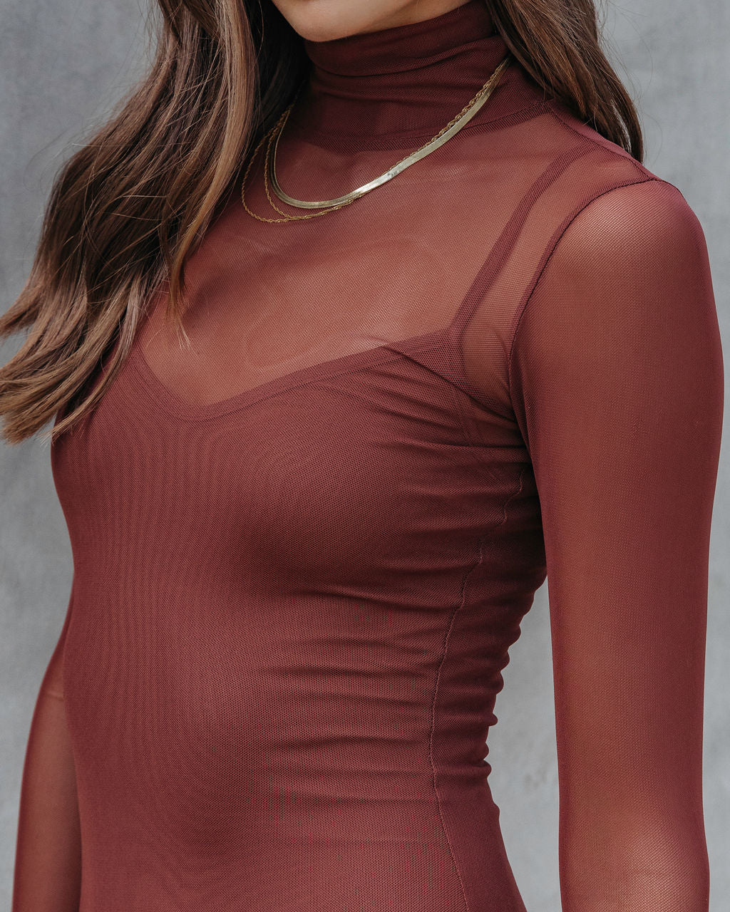 Know Your Worth Sheer Turtleneck Midi Dress - Chocolate - Se7enfashion