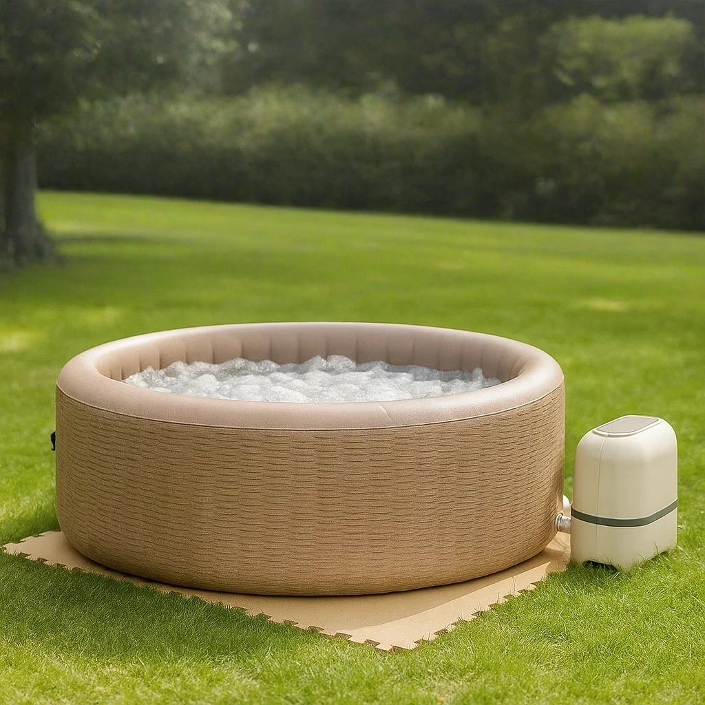 Spa hinchable redondo,para 4 personas,PVC reforzado,color beige,spa diámetro 180x65 cm - BFCLiuEyXI65