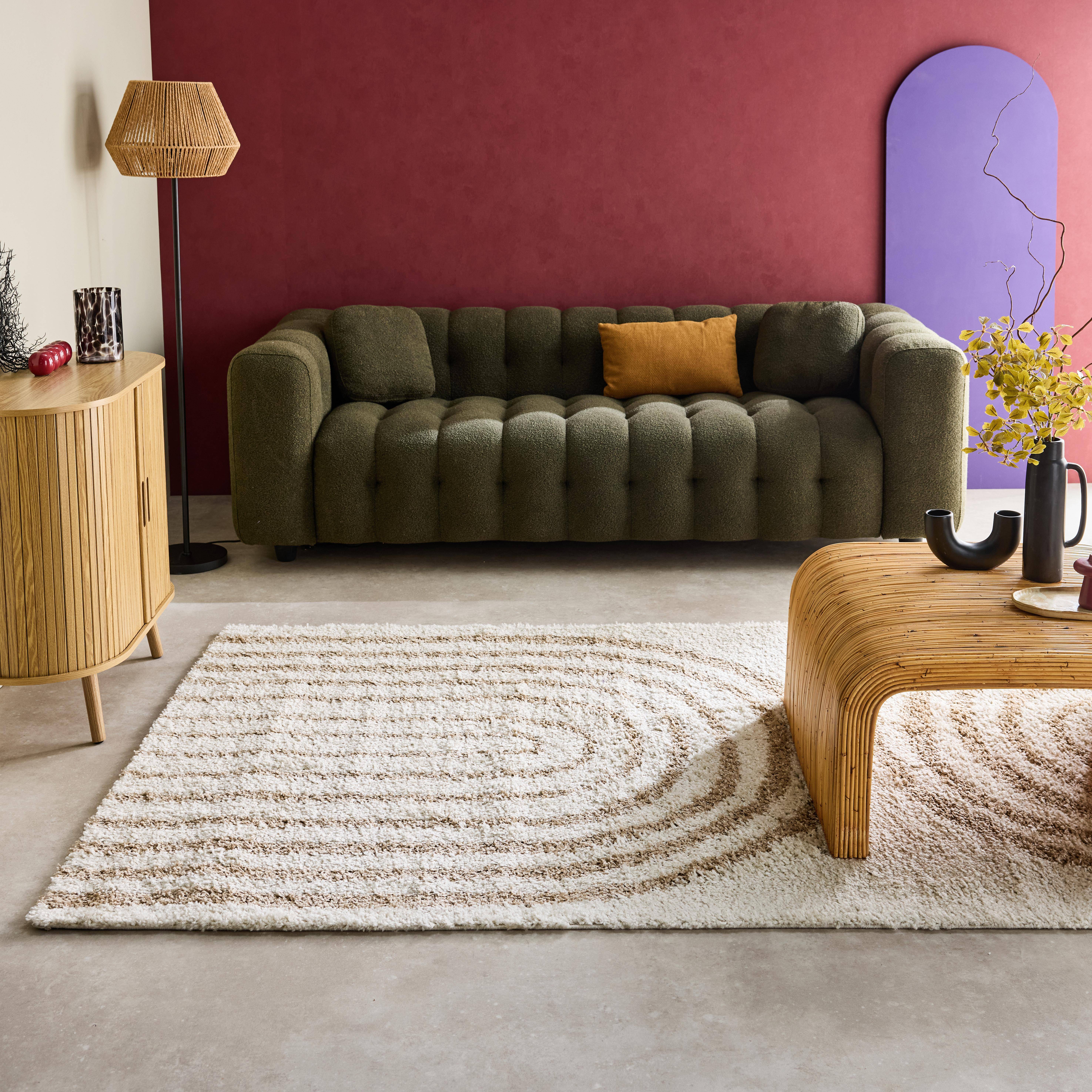 Chris - Alfombra interior shaggy con diseños geométricos arco iris beige