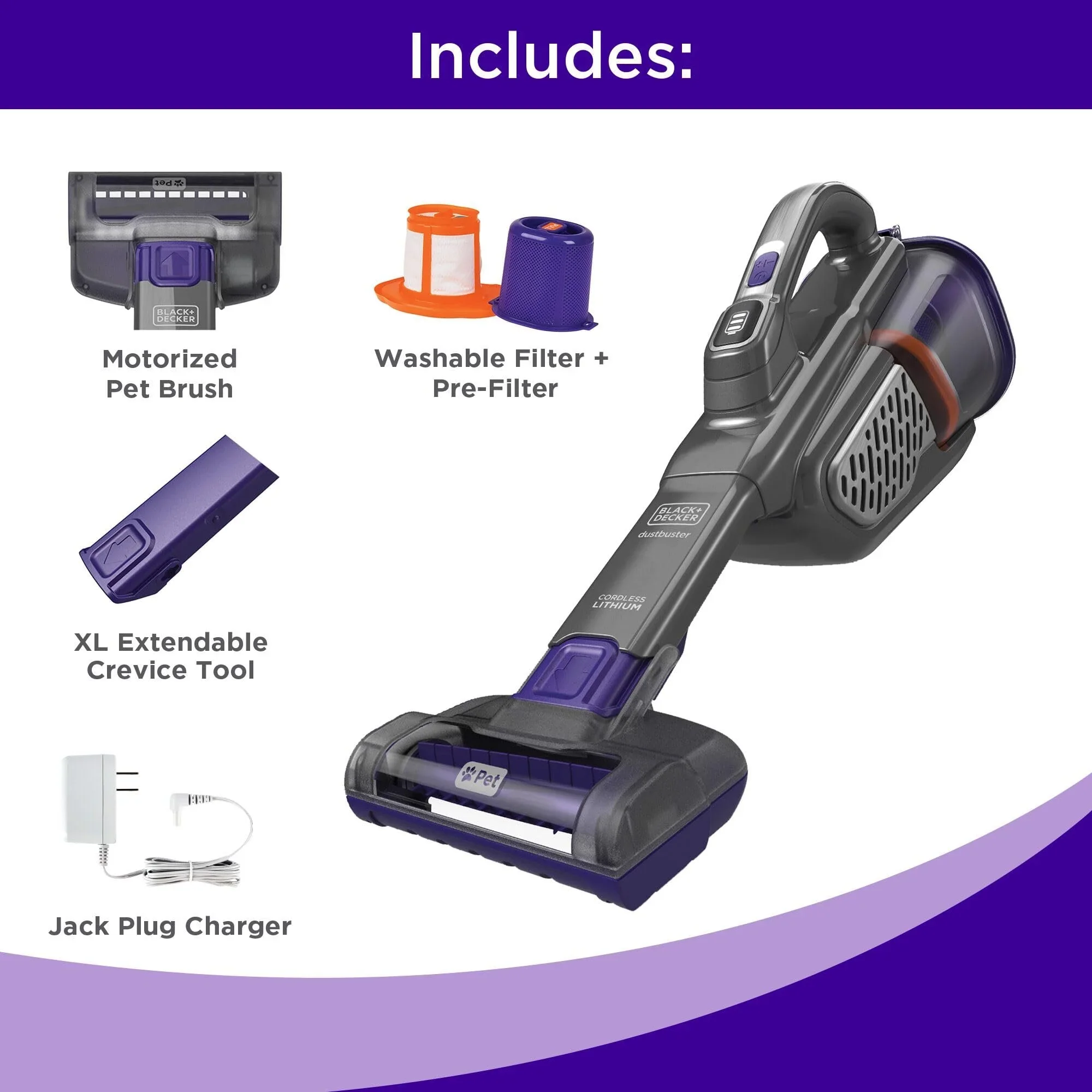 BLACK+DECKER dustbuster furbuster AdvancedClean+ Cordless Pet Handheld Vacuum, Home, Pet and Car Vacuum HHVK515JP07