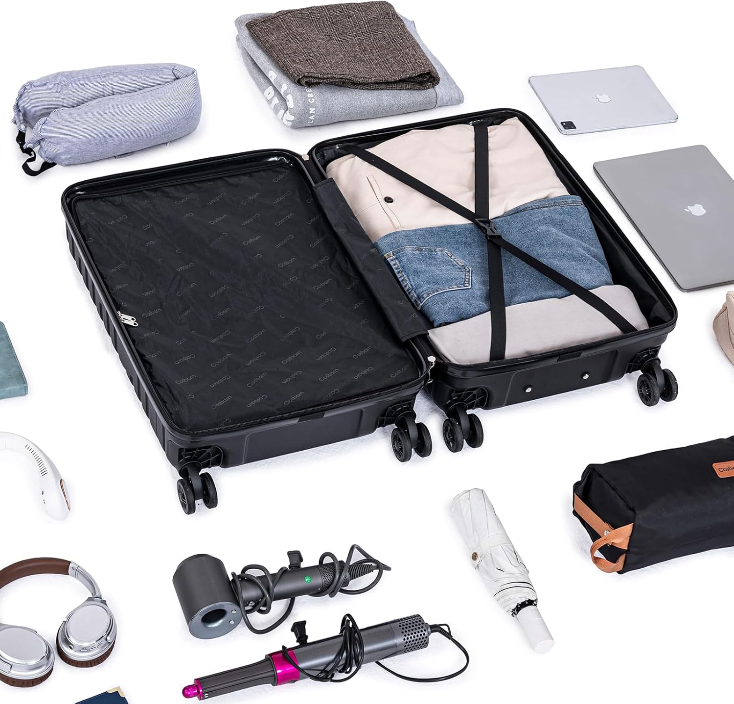 5-piece luggage set with wheels, ABS hardshell suitcase with spinner wheels