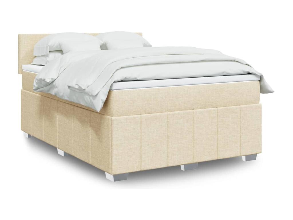 Cama box spring con colchón tela color crema 160x200 cm