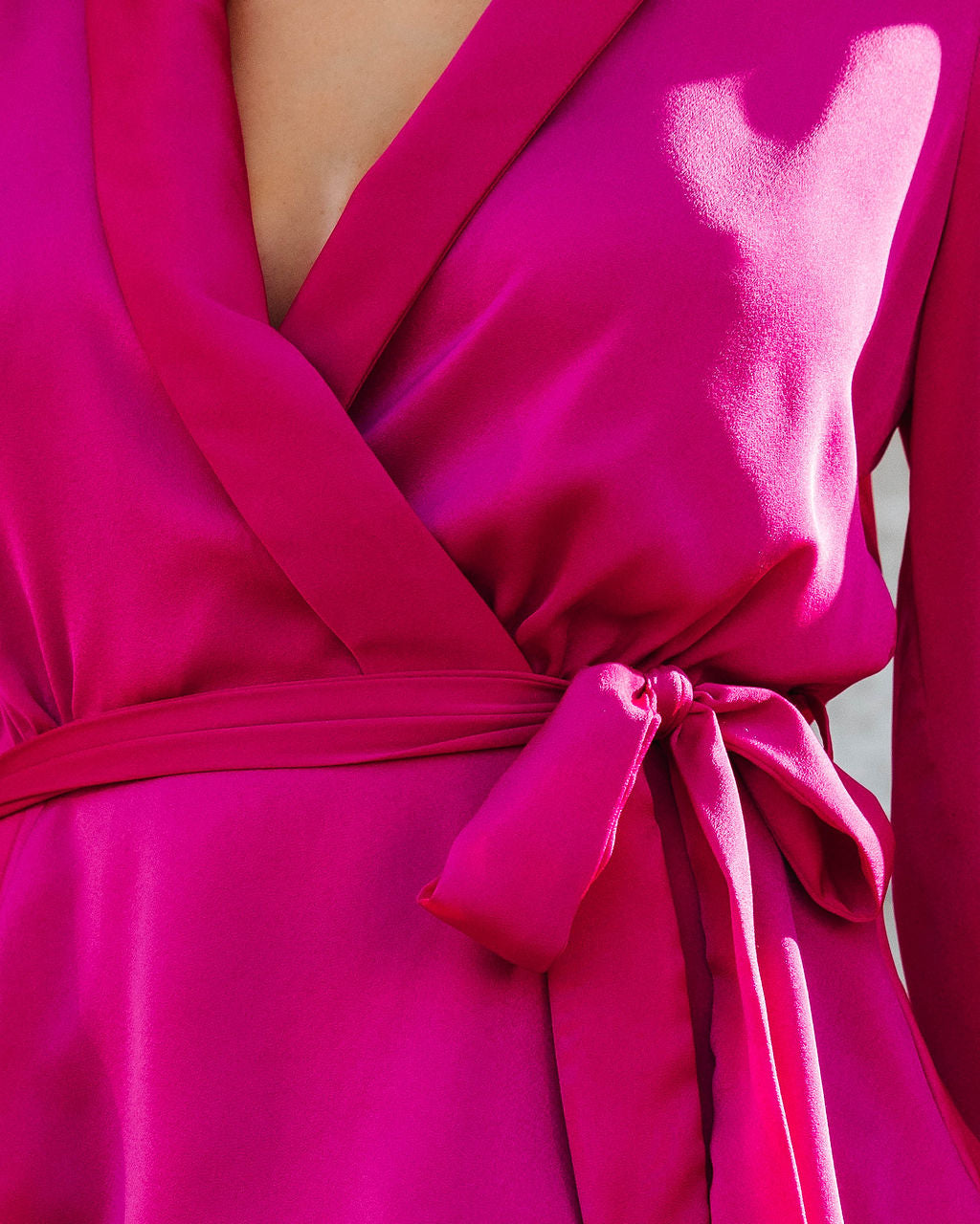 Adelynn Satin Waist Tie Peplum Top - Fuchsia - Se7enfashion
