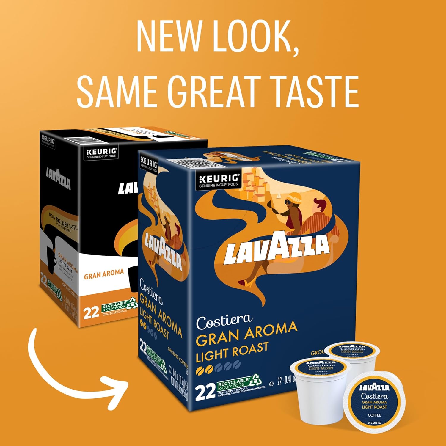 Lavazza Costiera Gran Aroma. Single-Serve Keurig K-Cup Pods. Light Roast Coffee. 88-Count Box (4 Packs of 22)