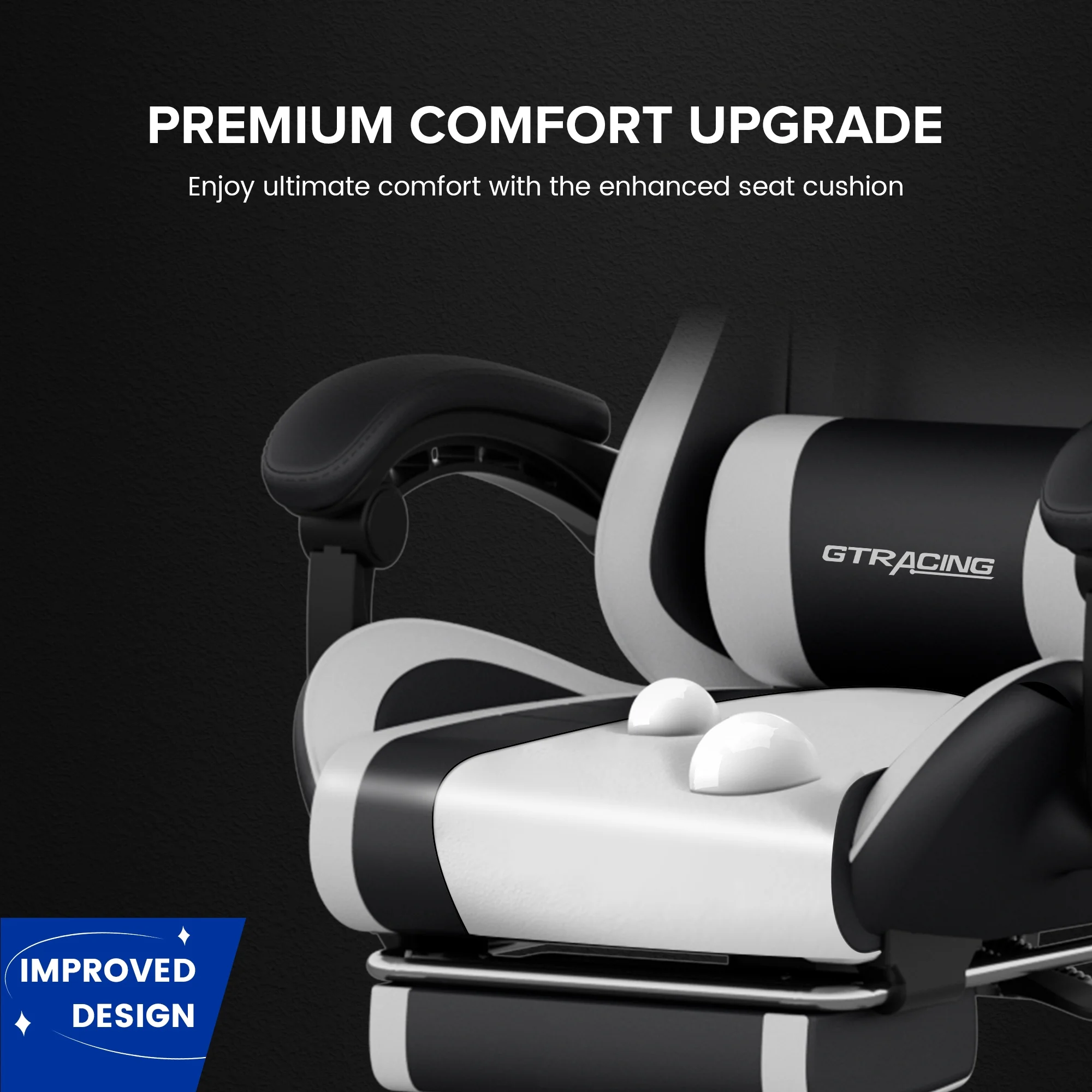 GTRACING GTWD-200 Ergonomic Gaming Chair with Adjustable Pillows and Footrest , White - Image 12