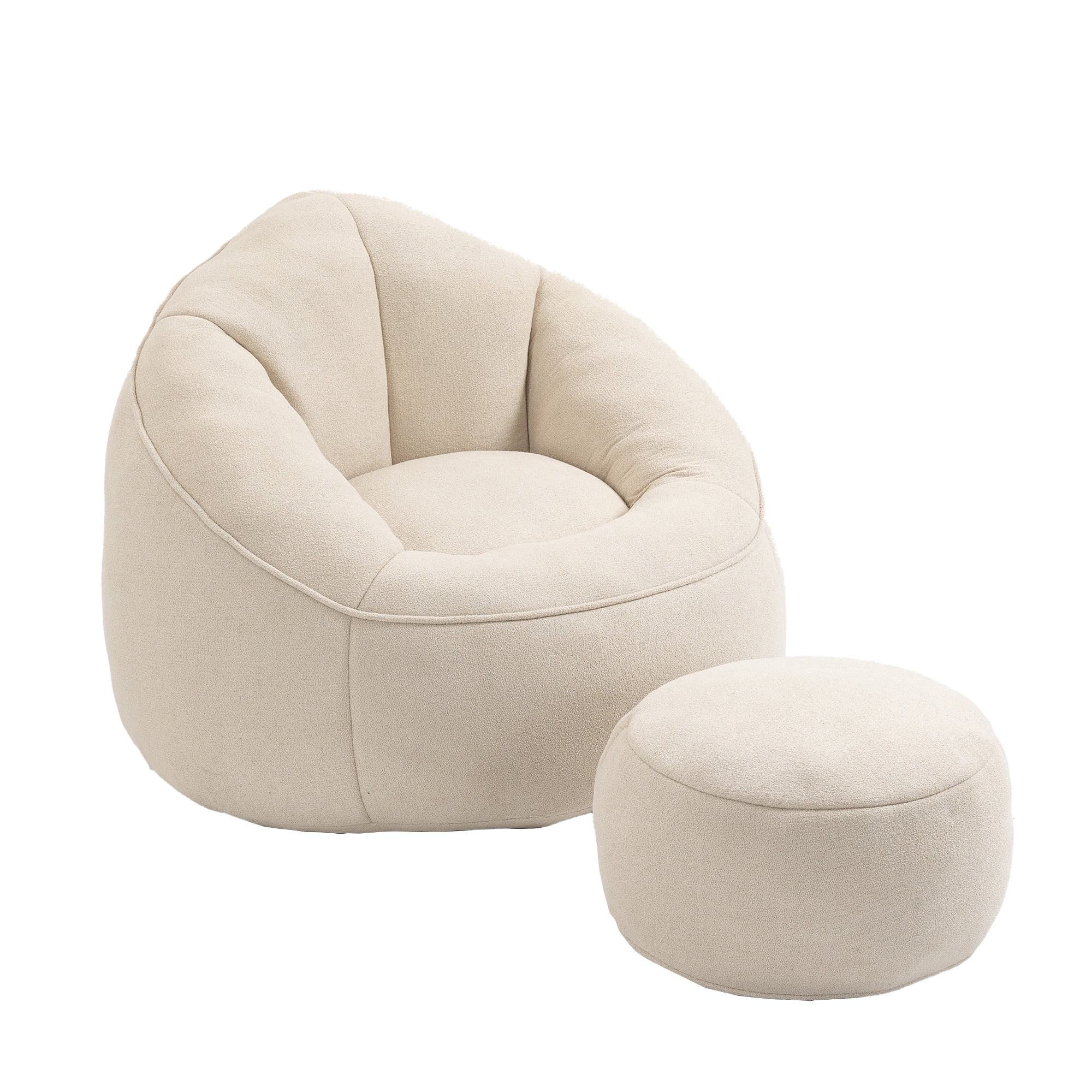 MOONMISS Microfiber Upholstered High Pressure Foam Round Lazy Bean Bag Sofa Chair with Ottoman-Gray - Image 33