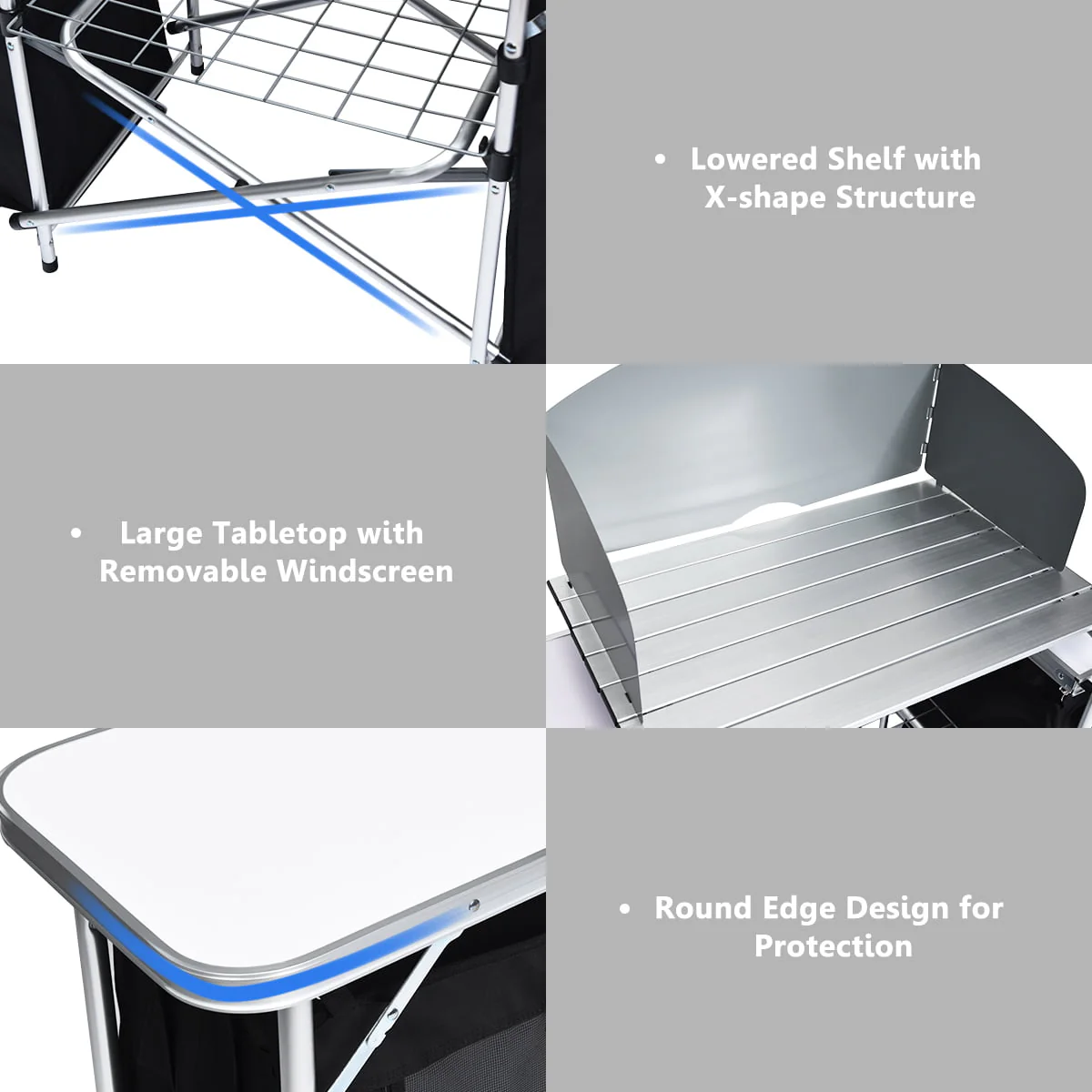 Goplus Folding Portable Aluminum Camping Grill Table w/ Storage Organizer Windscreen Black - Image 8