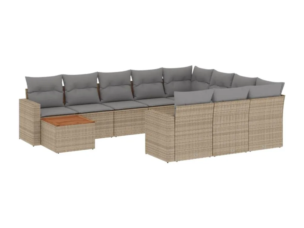 Set de sofás de jardín 11pzas con cojines ratán sintético beige tjuf85664
