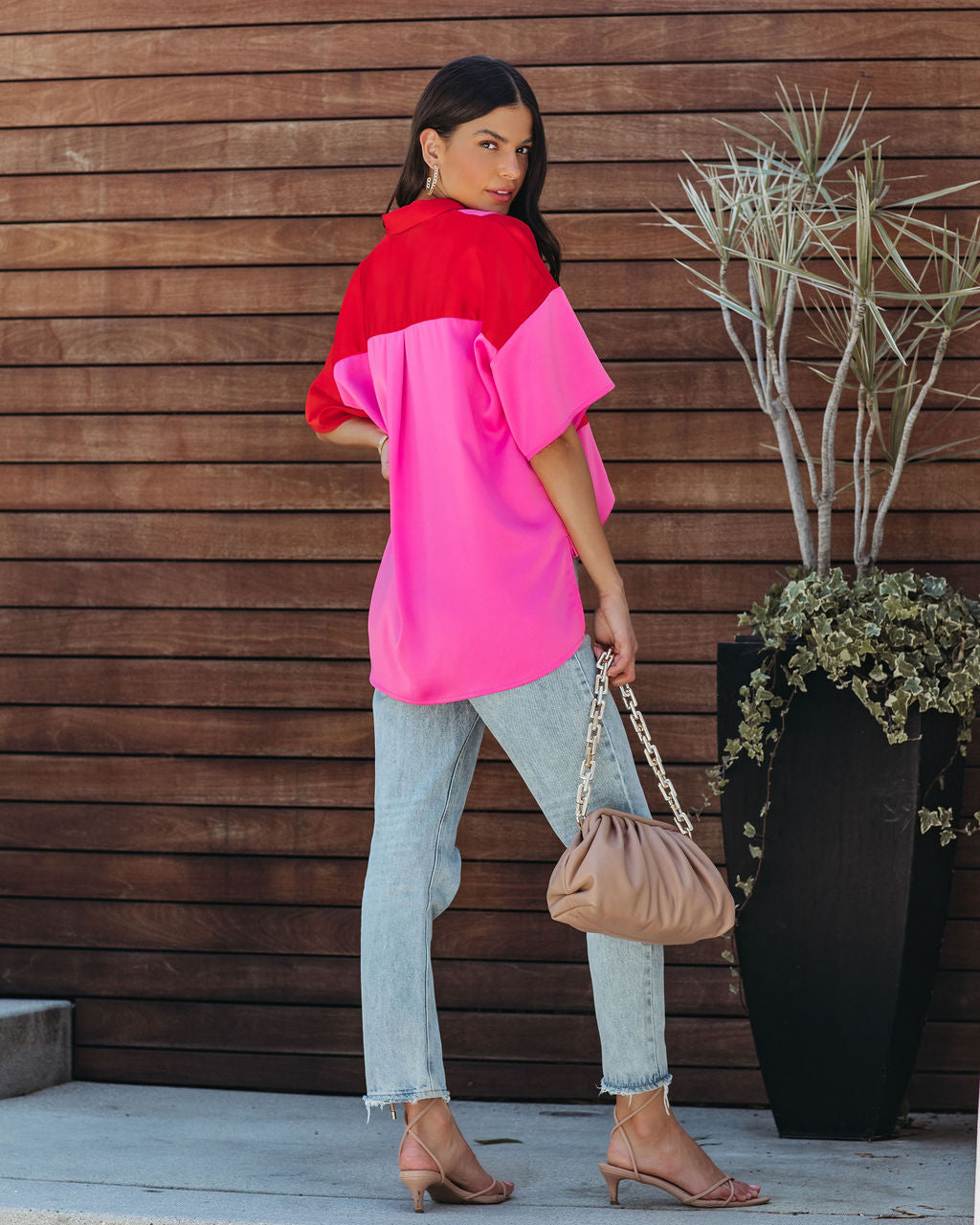 Fenella Colorblock Button Down Top - Red Combo - FINAL SALE - Se7enfashion