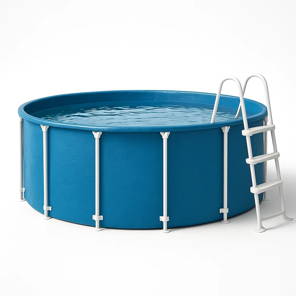 Piscina tubular redonda 298x96 cm, color azul, con filtro y escalera puTJStT255uB