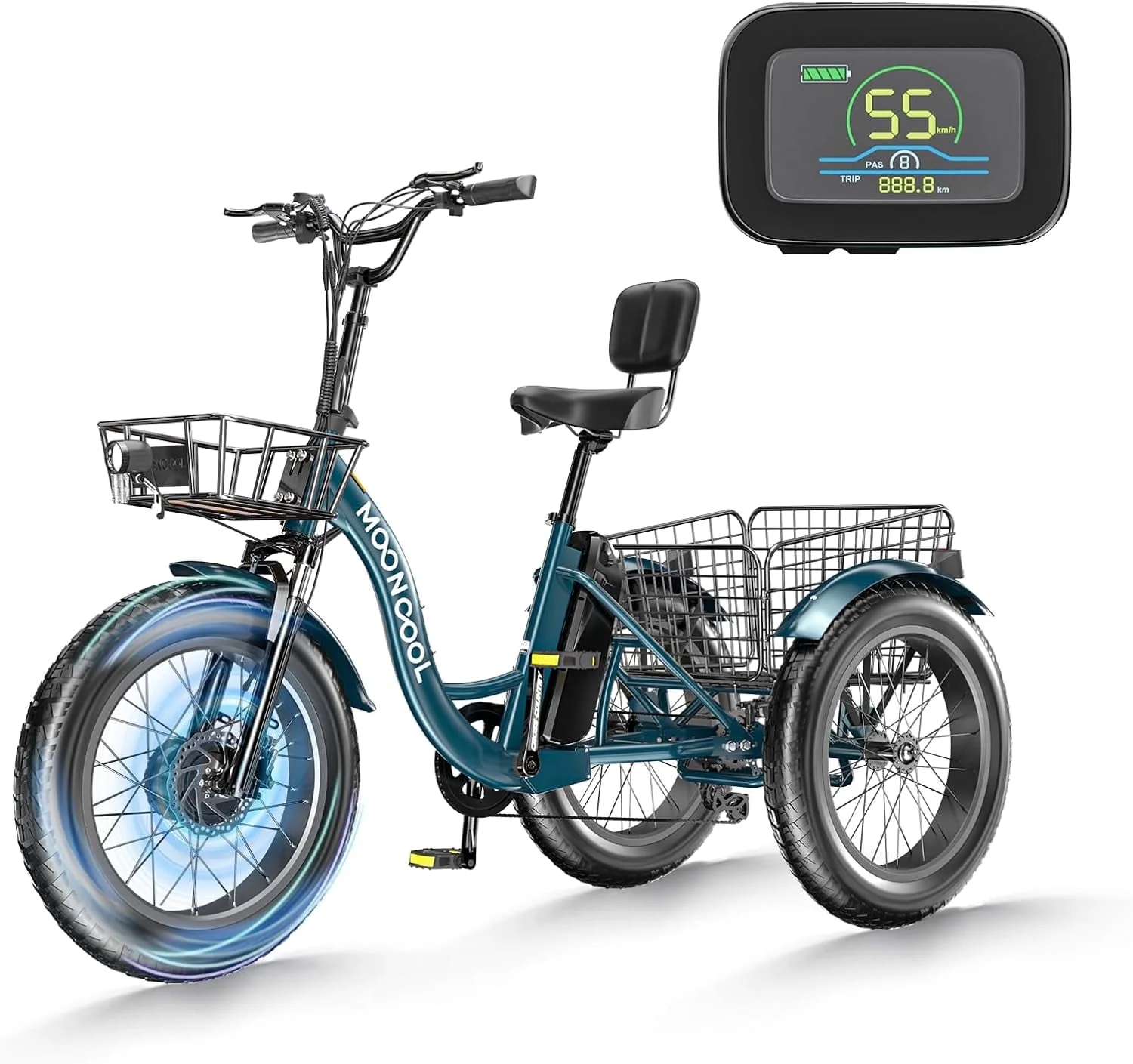 20" x 4" Fat Tire Electric Tricycle for Adult, 7 Speeds Electric Trike 48V 500W Motorized Tricycle , Electric Three Wheels Bicycle for Senior, Aluminum Frame & Rear Basket ,16mph - Image 78