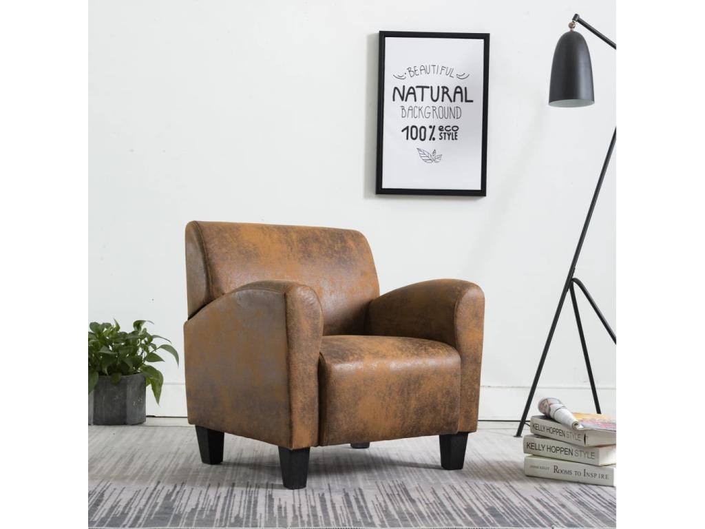 Sillón de piel de ante artificial marrón