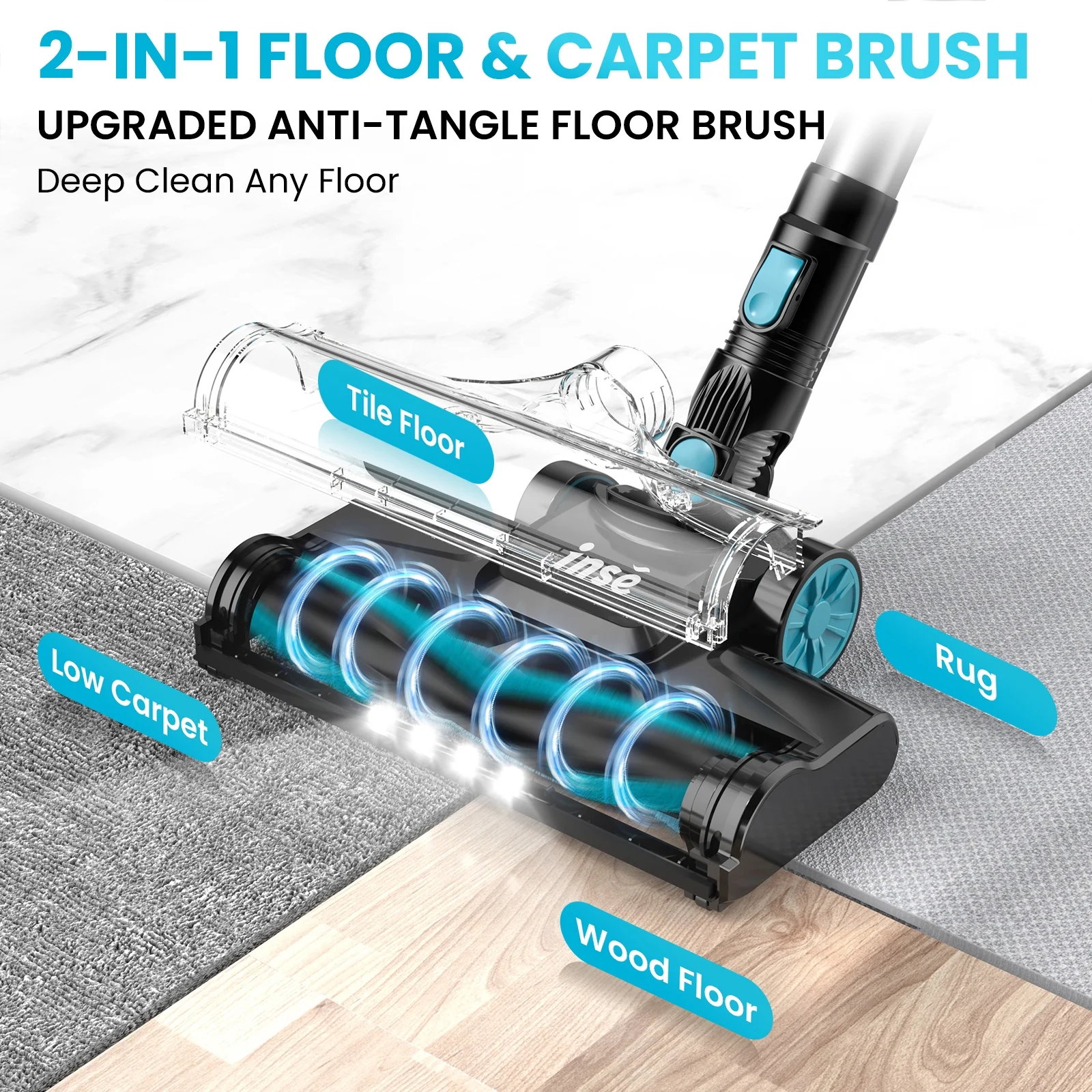 INSE Cordless Vacuum Cleaners, 6-in-1 Lightweight Stick Vacuum for Hardwood Floor Carpet Pet Hair, V770 - Image 6
