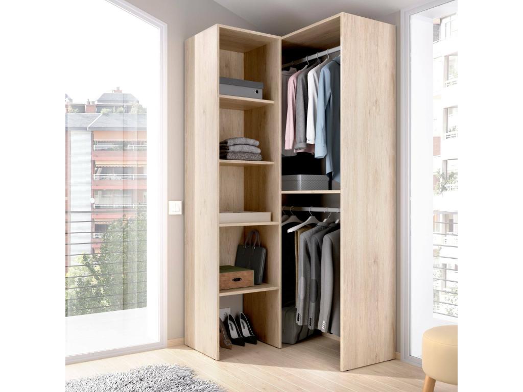 Armario Cozetiq - Estructura para vestidor de esquina - Perchero de esquina abierto - 79x88h186 cm - Roble