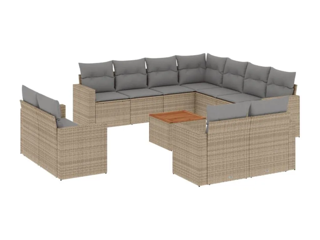 Juego de sofás jardín con cojines beige mezcla 12 pzas ratán PE 04420BNFZ