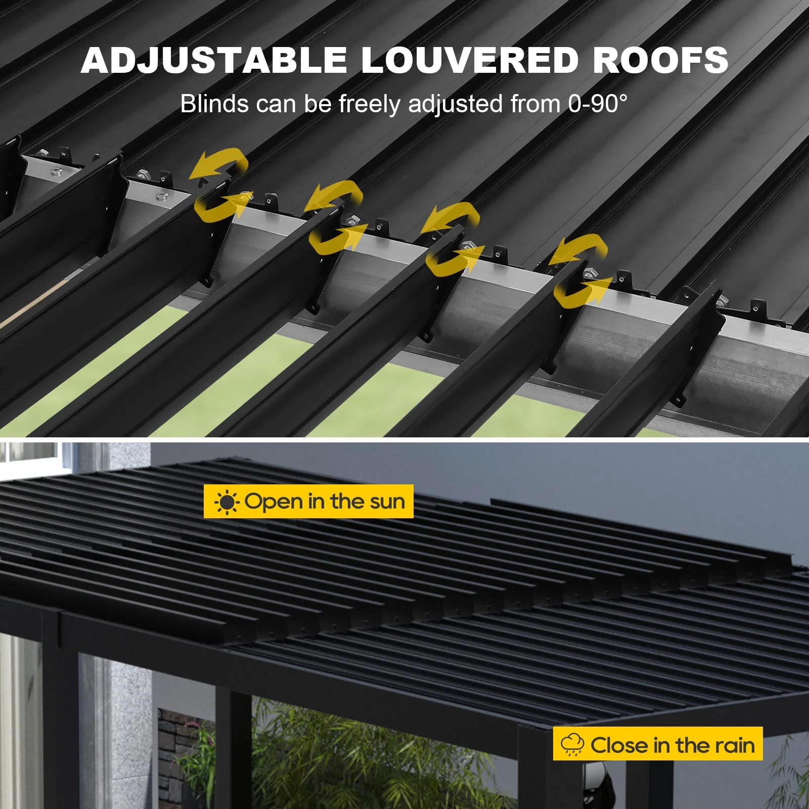 Outdoor Louvered Pergola, Aluminum Outdoor Louvered Pergola Patio with Adjustable Roof for Outdoor Deck,3*6FT,Black - Image 3
