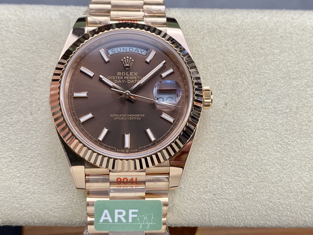 Rolex Day-Date 228235 Chocolate Brown Dial Fluted Bezel 40mm Mens Replica Watch