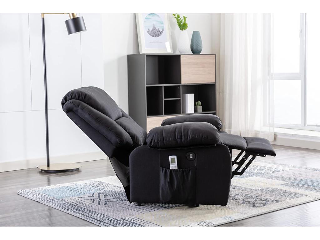 Dupi Sillón Relax Eléctrico Masaje CHICAGO, Sillón Masaje,con Calor Lumbar, reclinable,Microfibra (Negro)