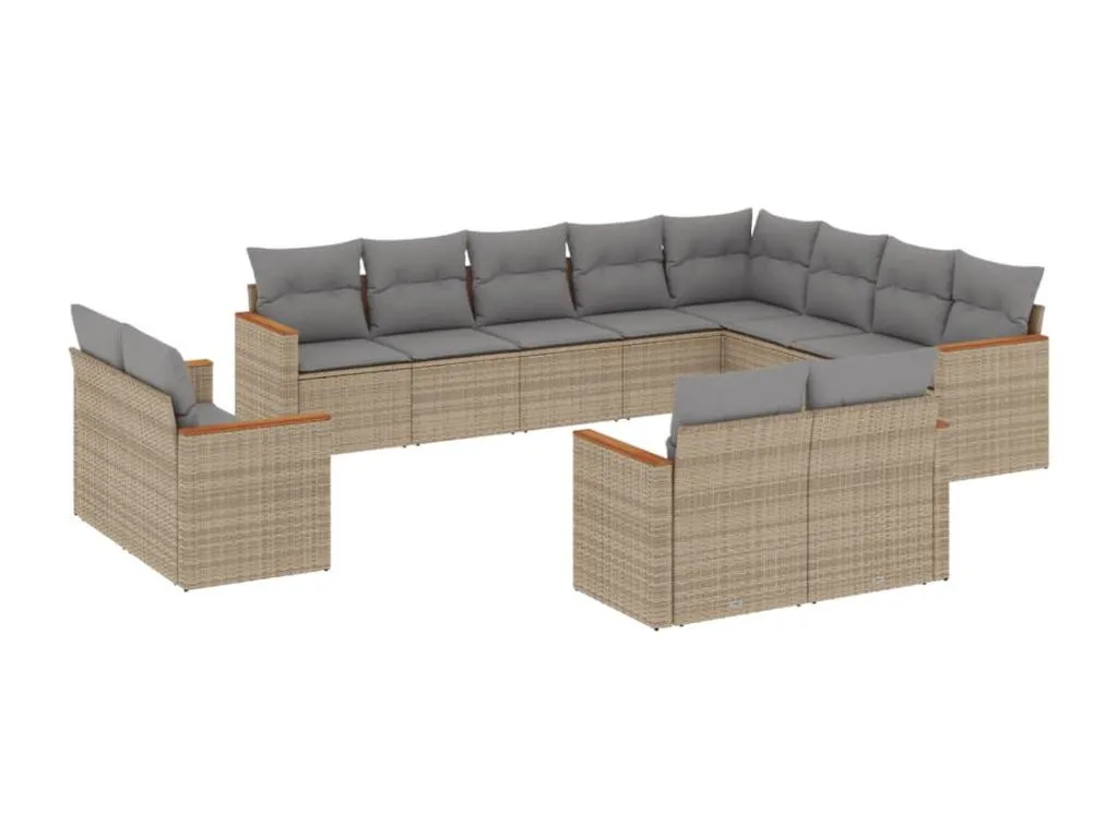 Juego de sofás jardín con cojines beige mezcla 12 pzas ratán PE qmke68691