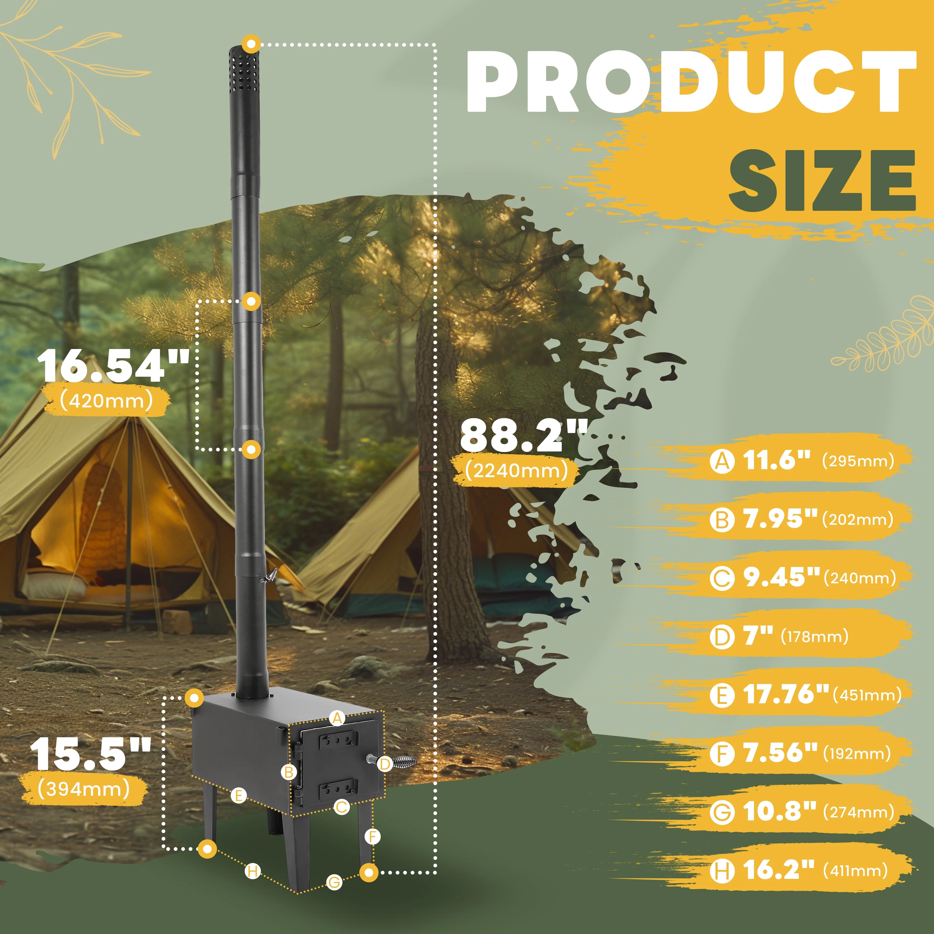 Kojem Wood Burning Stove Tent Camping Stove for Outdoor Cooking Fishing Hiking Travel Portable Heater W/Storable Chimney Pipes - Image 2