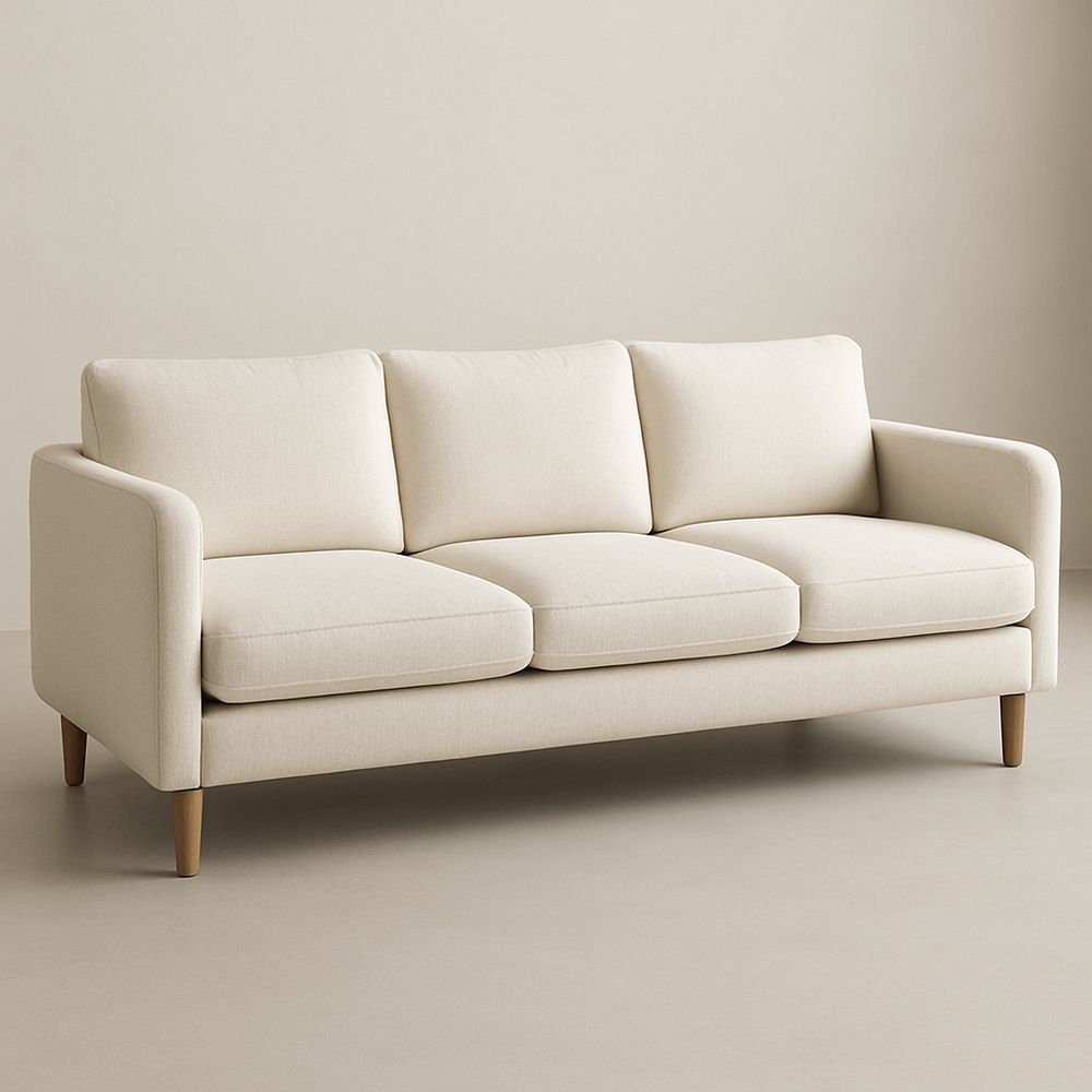 Sofá 3 plazas beige crema con cojines removibles 220×95×85 cm