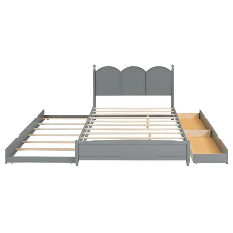 Queen Size Platform Bed with Vintage Headboard - Multifunctional Storage Frame Featuring Twin XL Trundle & 2 Drawers