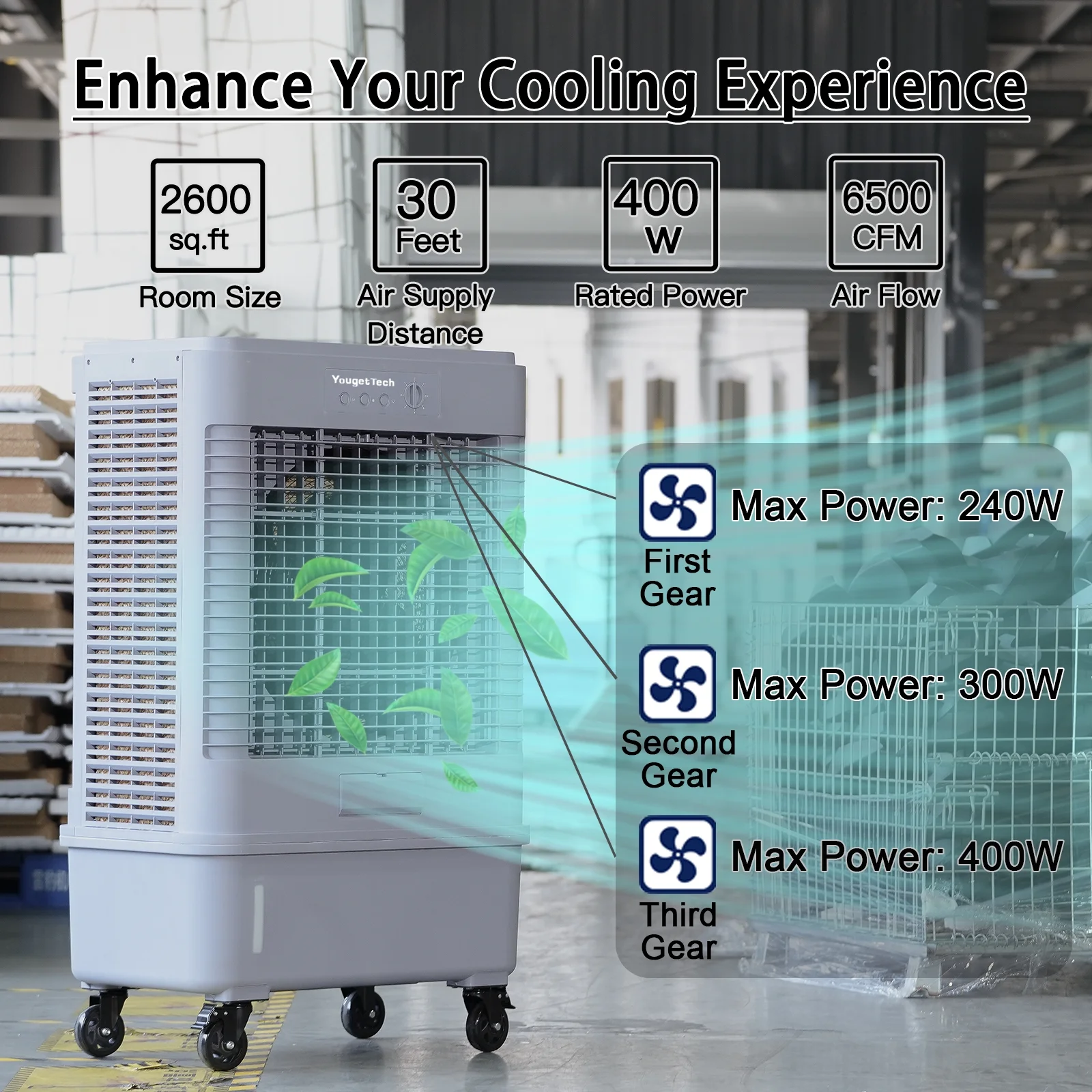 YougetTech 37'' Portable 3000CFM Evaporative Air Cooler - Image 35
