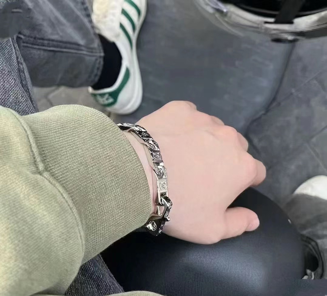 Louis Vuitton Silver Monogram Mens Bracelet - Original Replica Club