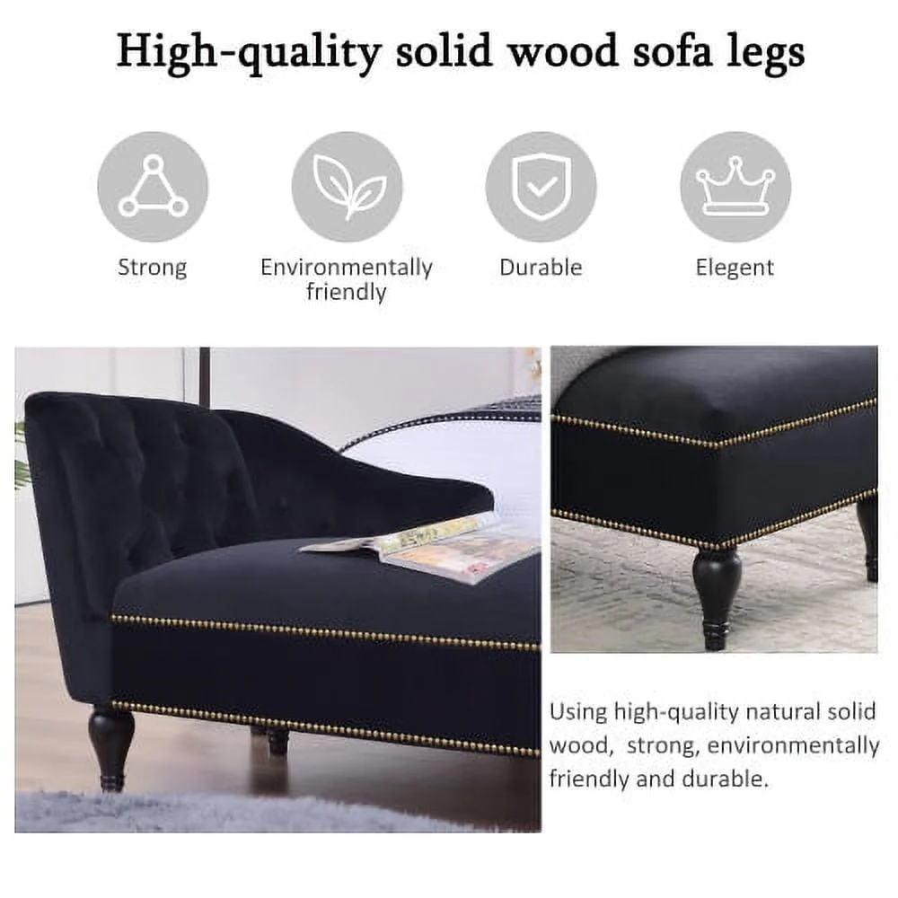 THINK 30,Velvet Chaise Lounge with Rolled Arm, 58” Upholstered Sofa Lounge Chair for Living Room Bedroom - Image 8