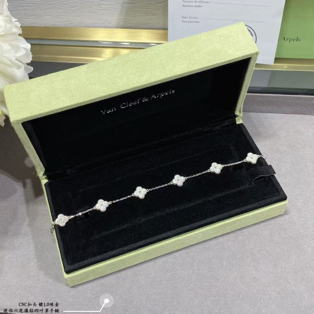 VCA Sweet Alhambra Full Diamond Bracelet, 6 Motifs - Original Replica Club