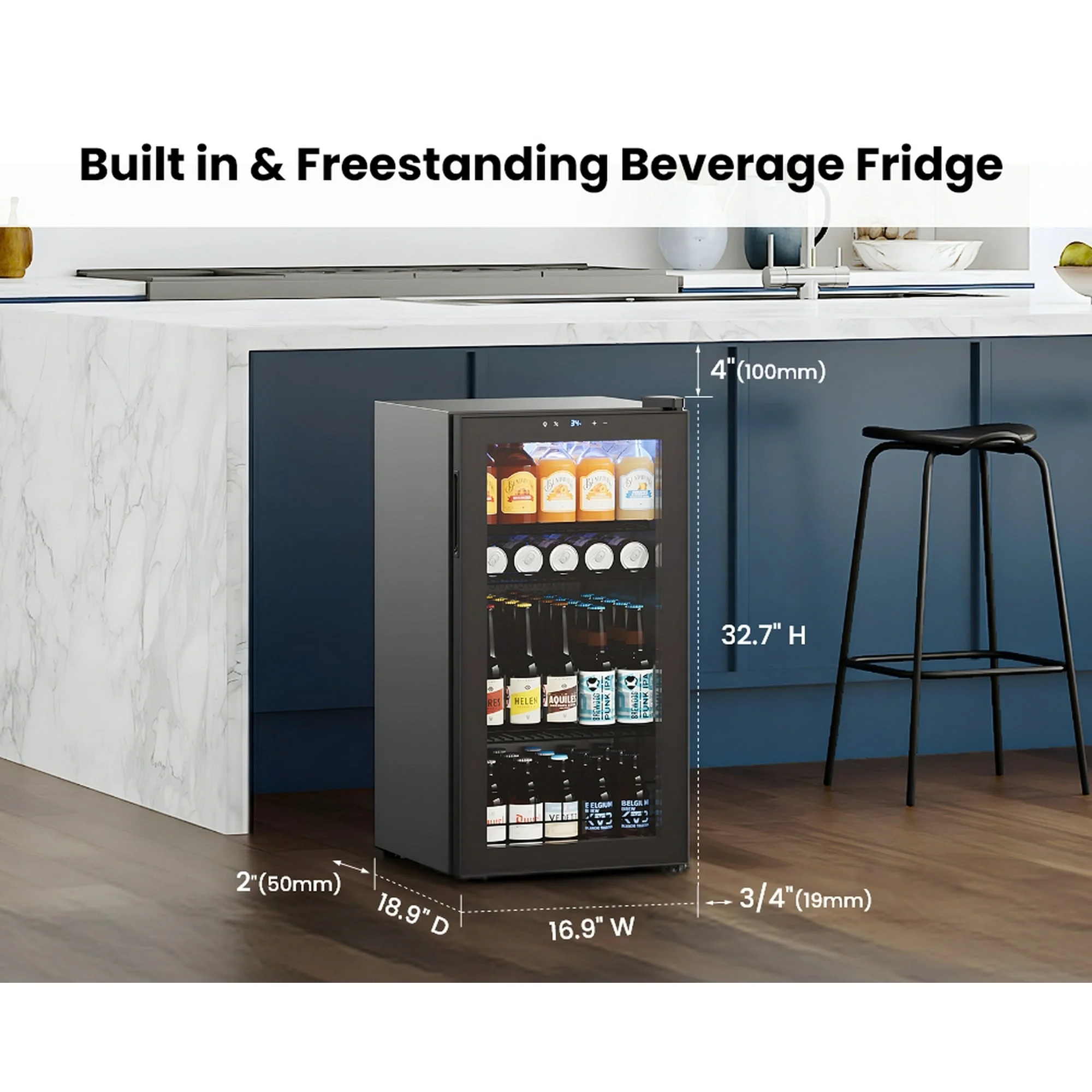 Yeego Beverage Refrigerator Cooler, Freestanding Beverage Fridge with Glass Door,95 Cans - Image 7