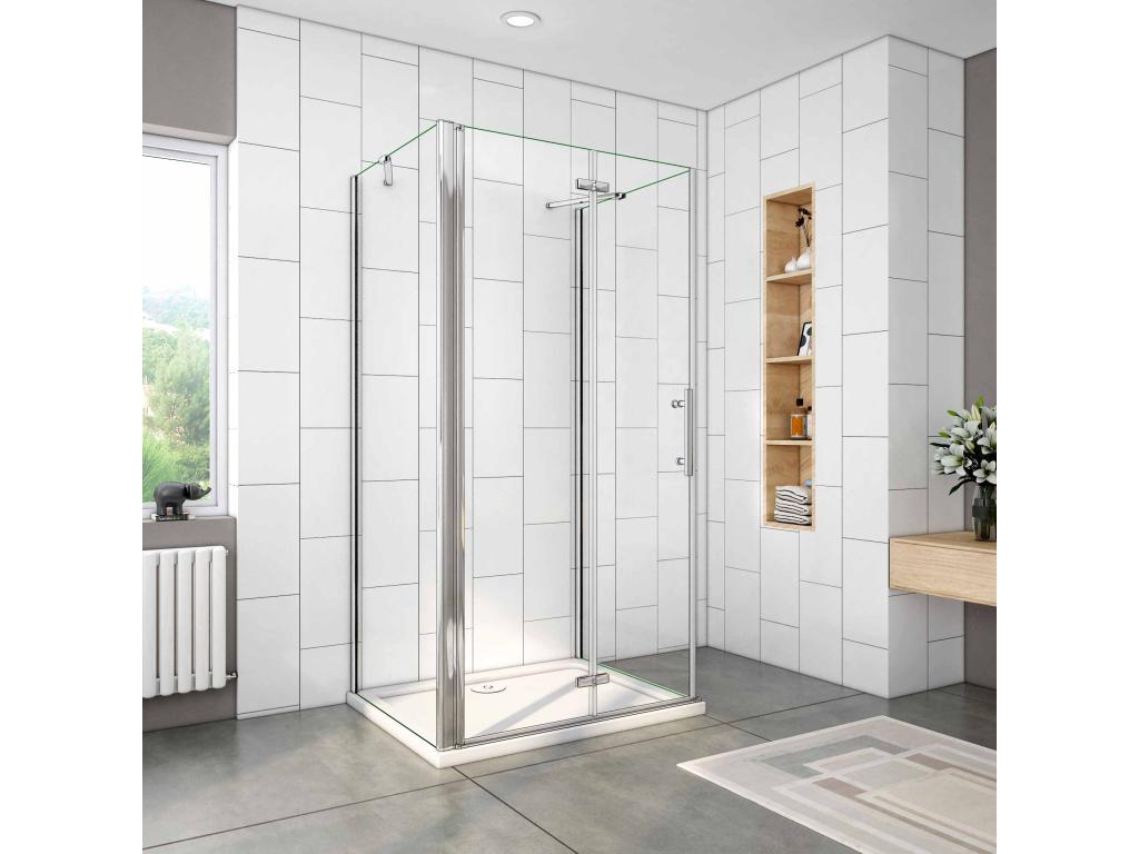 Mampara de ducha plegable 2 hojas+paneles laterales,vidrio antical 6mm 90x90x90x195cm