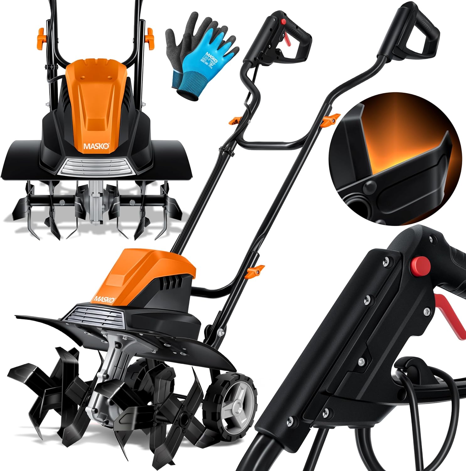 WAYFAIR MASKO Electric Tiller 1500 Watts | 45Cm Working Width, 20Cm Working Depth | Weeder | Strawberry Tiller | Cultivator | Garden Milling Machine | Electric Hoe, Orange