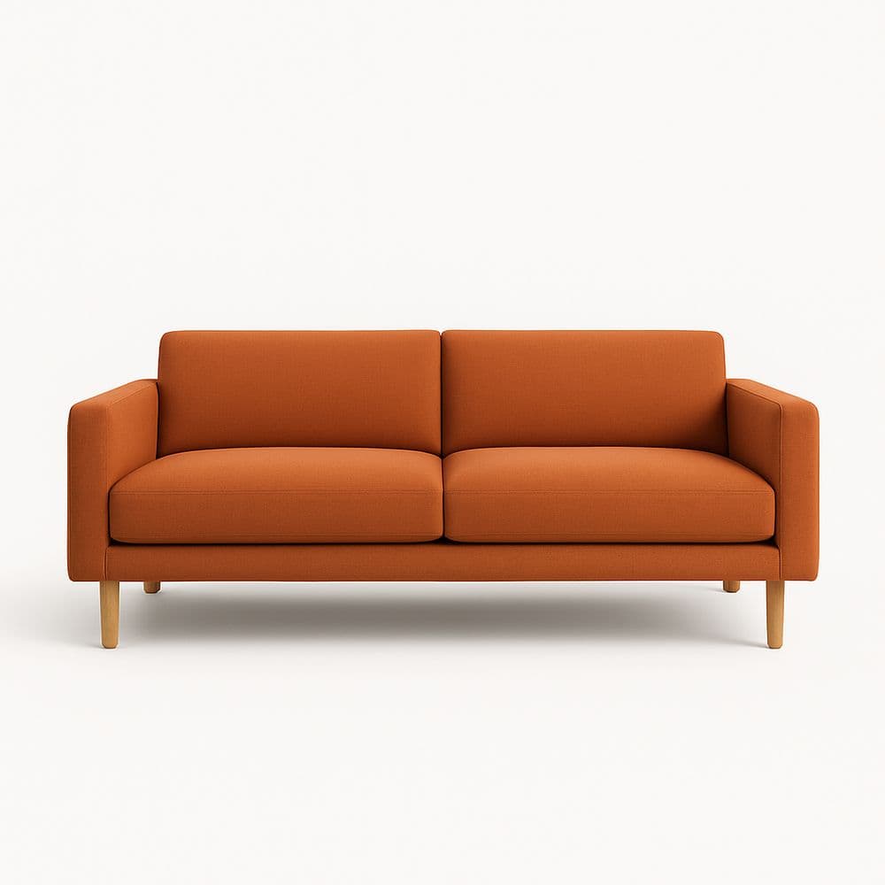 Sofá tres plazas naranja rectángulo tejido poliéster patas madera 200x85x85 cm