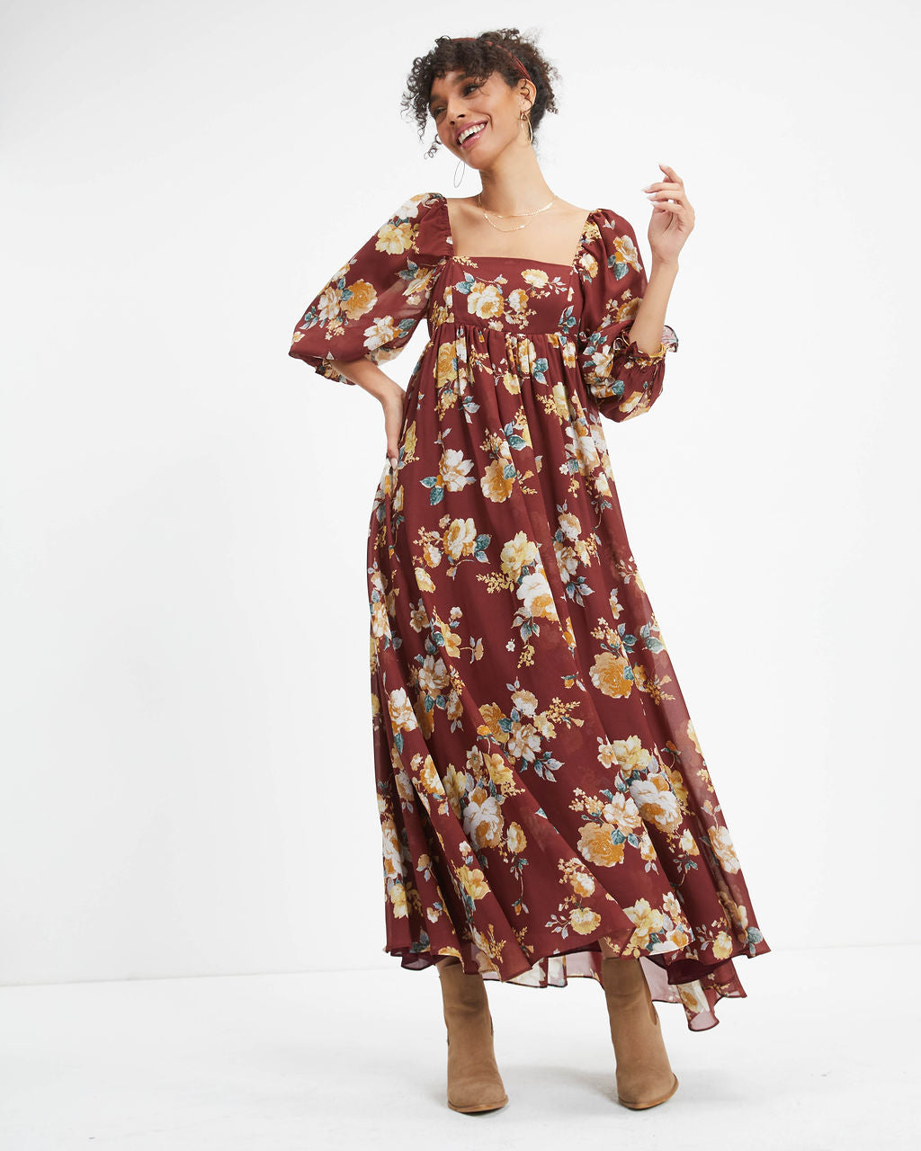 Miller Floral Chiffon Maxi Dress - Cinnamon - FINAL SALE - Se7enfashion