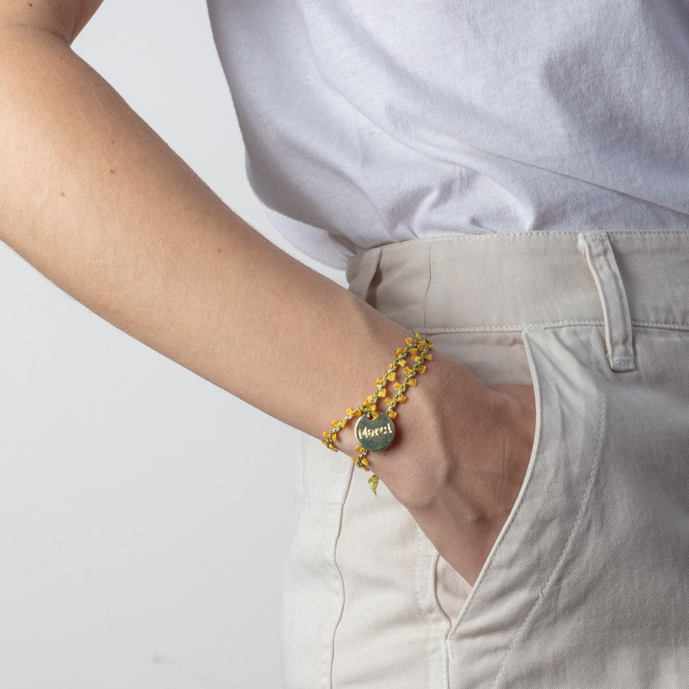 Merci - Bracelet médaille Jardin - Fleur Jaune