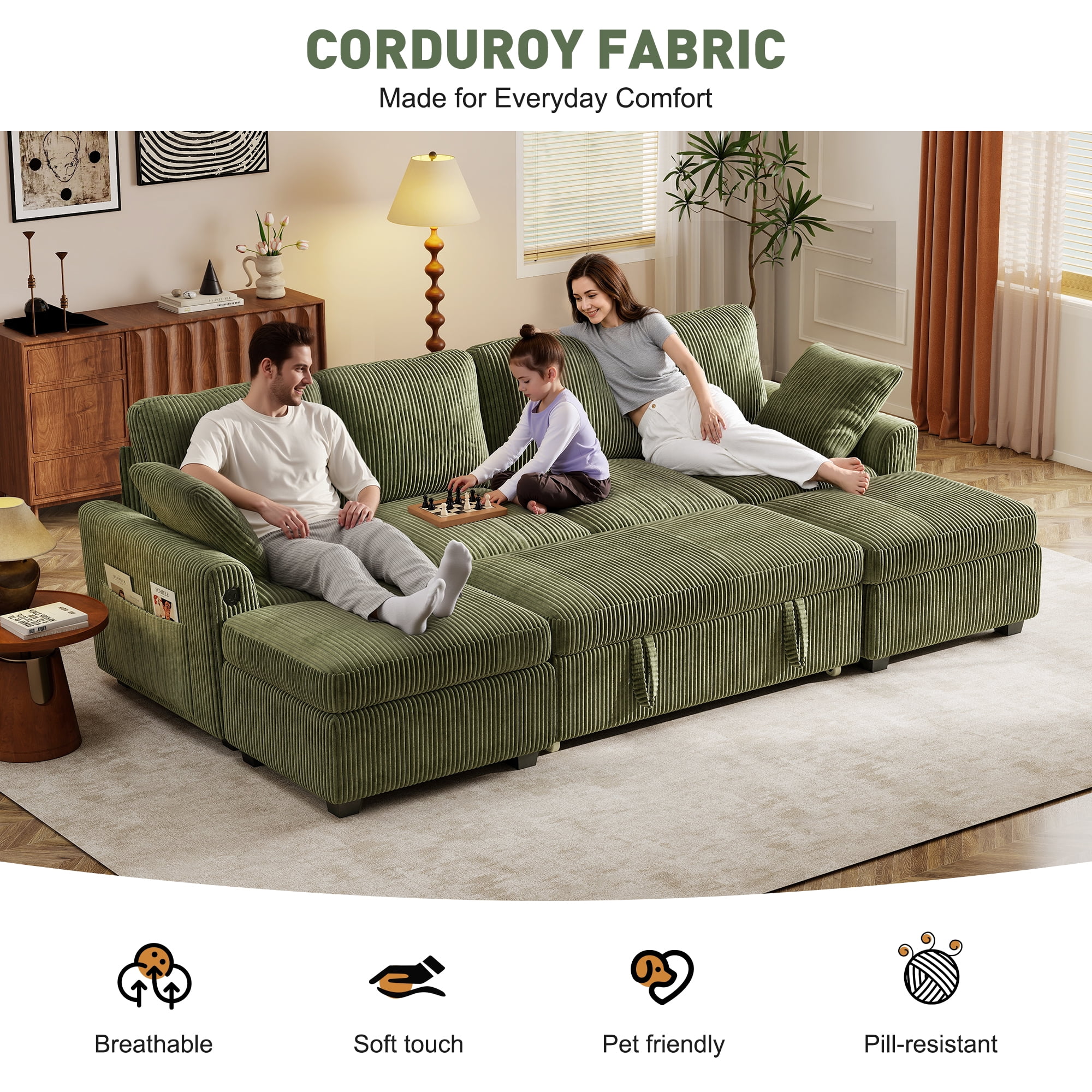 BedLuxury 83" Sectional Sleeper Sofa with Pull Out Bed, L Shaped Couch with Storage Seat for Living Room, Gray - Image 13