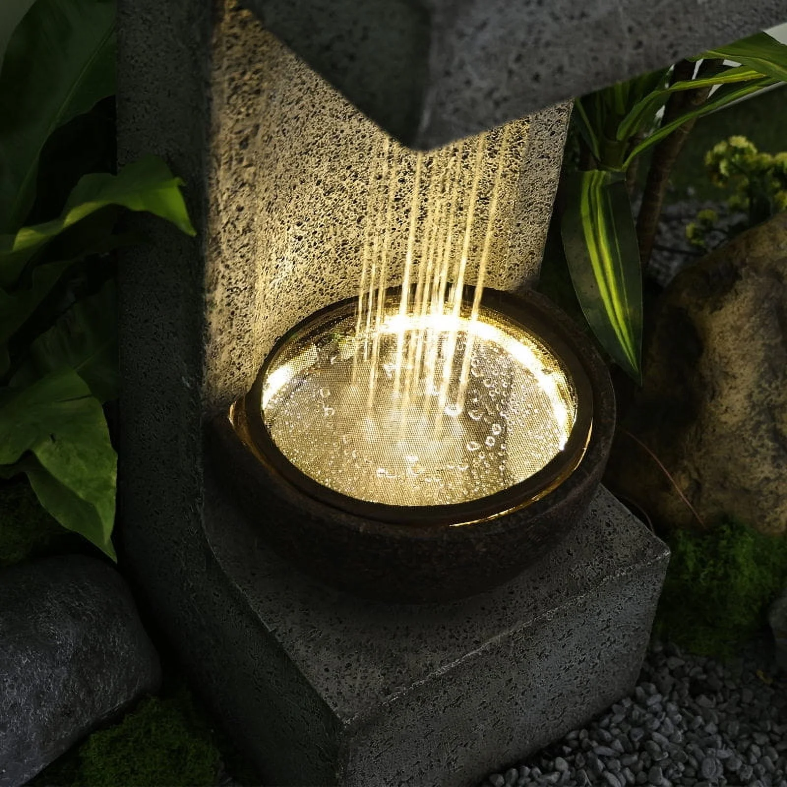 Water Fountain Modern Tiered Outdoor Fountain with Lights and Stone Planter for Garden, Patio, Backyard, Deck, Porch and Home Art Decor - Image 4