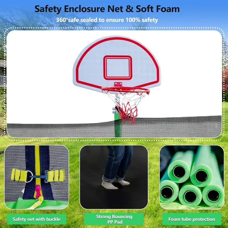 Trampoline With Enclosure Net And Adjustable Basketball Hoop - 8ft, 10ft, 12ft, 14ft, 15ft, 16ft - Image 39 Trampoline With Enclosure Net And Adjustable Basketball Hoop - 8ft, 10ft, 12ft, 14ft, 15ft, 16ft - Image 39