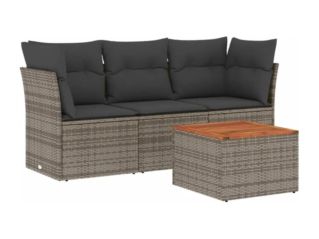 Set de cuatro sofás de jardín con cojines de ratán sintético gris  WL7727991