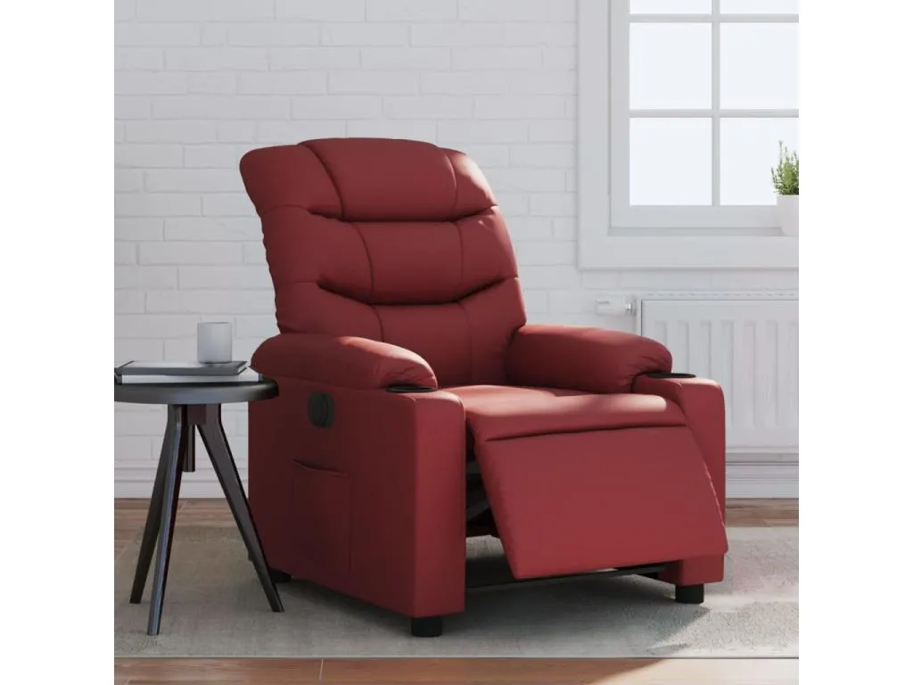 Sillón reclinable eléctrico de cuero sintético rojo tinto