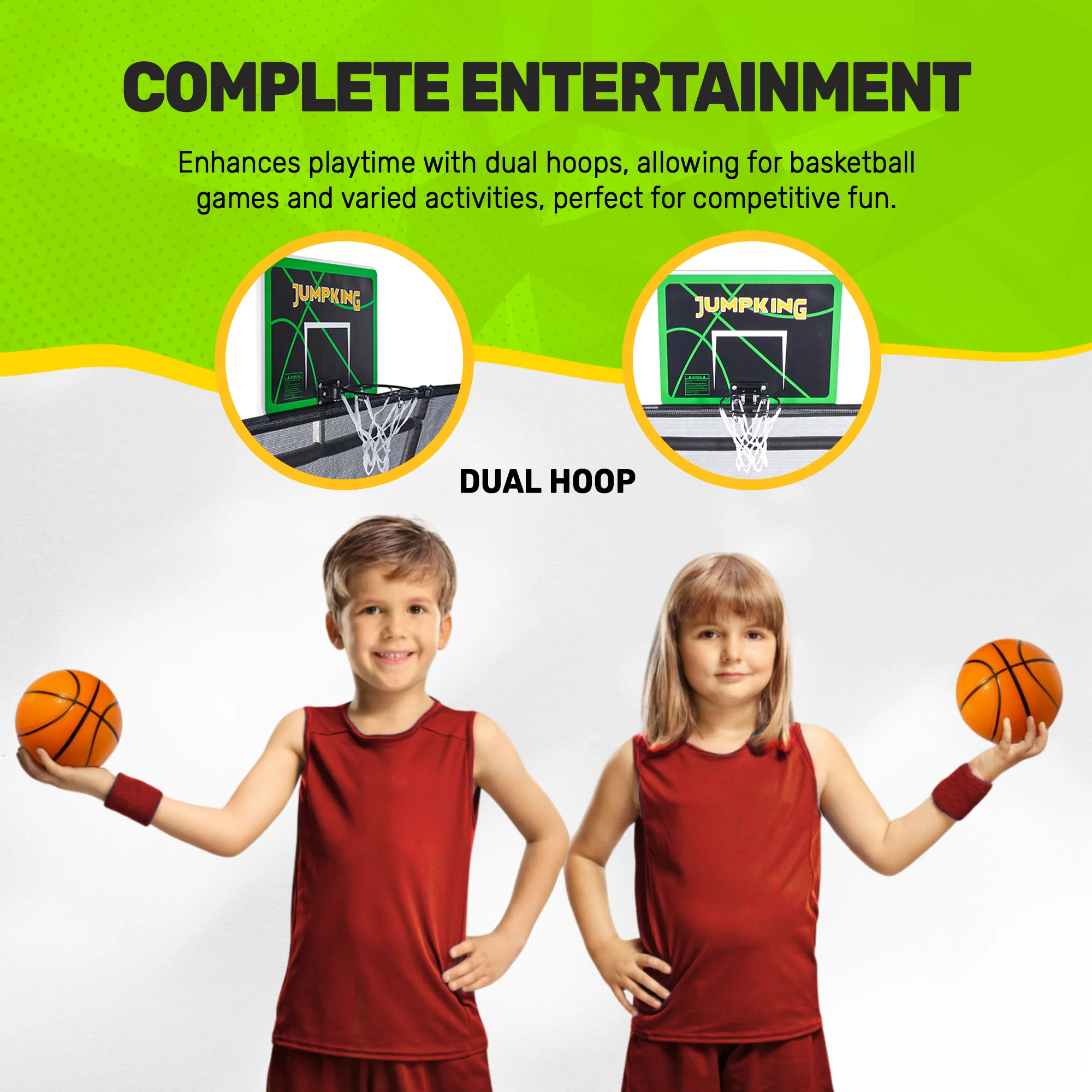 JumpKing 10'x15' Rectangle Trampoline with 2 Powder Coated Basketball Hoops & Breakaway Rim and Ladder- Large Recreational Trampoline for Kids and Adults with Enclosure Net - Image 9